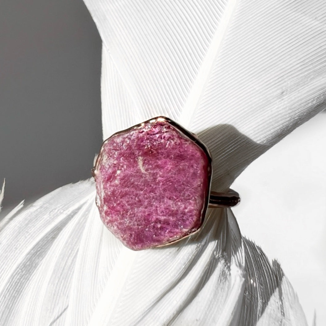 Raw Mozambique Ruby Ring in Copper