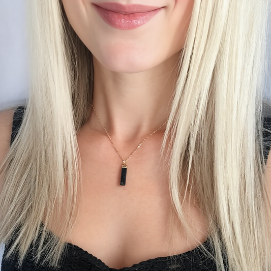 Dainty Black Tourmaline Necklace on 14k Rose Gold Filled Chain