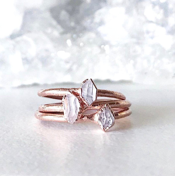 Tiny Herkimer Diamond Stacking Ring in Copper – Buddha Blossom Jewels