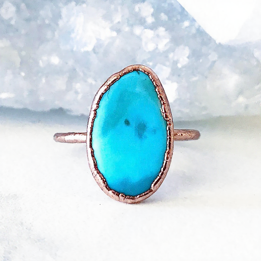 Sleeping Beauty Turquoise Ring, Raw Turquoise and Copper Ring, Big Turquoise Ring, Natural Raw Turquoise Ring, Turquoise Statement Ring