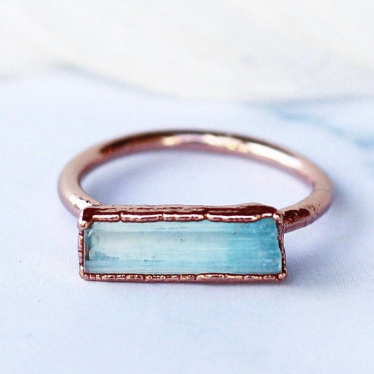 Aquamarine Birthstone Ring, March Birthstone Jewelry, Aquamarine Bar Ring, Raw Birthstone Jewelry, Aquamarine Gemstone Ring