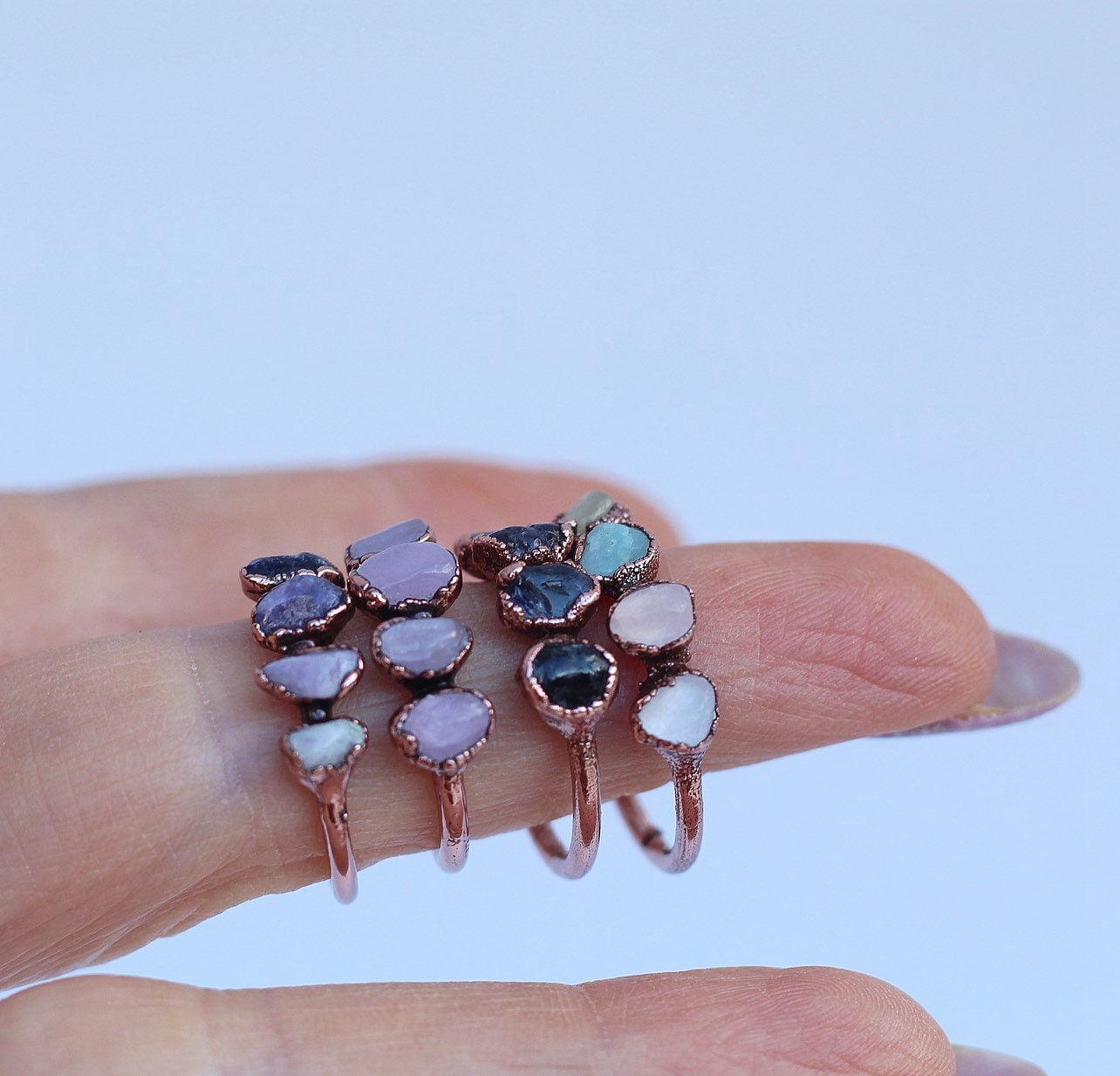 Raw Morganite Ring, Stackable Morganite Ring,  Multi Stone Beryl Ring, Unique Morganite Ring, Multicolor Beryl Ring, Pastel Gemstone Ring