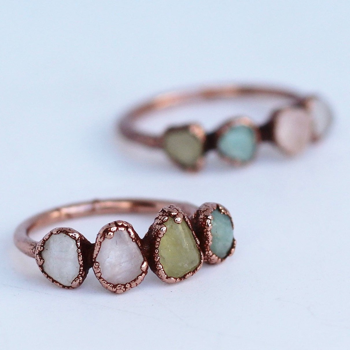 Raw Morganite Ring, Stackable Morganite Ring,  Multi Stone Beryl Ring, Unique Morganite Ring, Multicolor Beryl Ring, Pastel Gemstone Ring