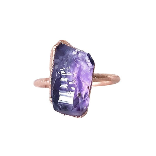 Raw Amethyst Gemstone Ring, Raw Crystal Ring, February Birthstone Ring, Raw Amethyst Ring, Healing Crystal Ring, Raw Crystal Rings, Copper