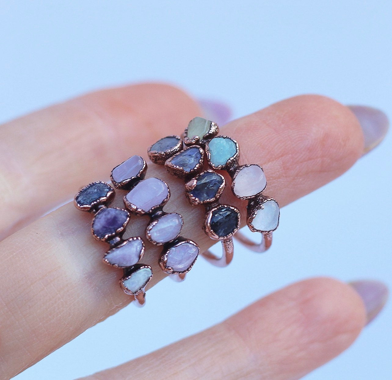 Raw Morganite Ring, Stackable Morganite Ring,  Multi Stone Beryl Ring, Unique Morganite Ring, Multicolor Beryl Ring, Pastel Gemstone Ring