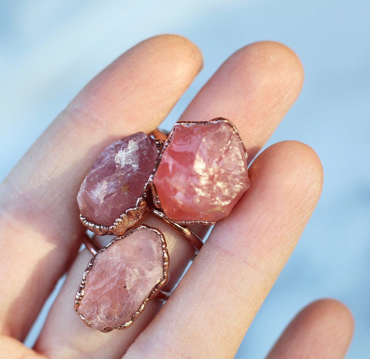 Chunky Rose Quartz Ring, Rose Quartz Raw Stone, Big Rose Quartz Crystal Ring, Raw Rose Quartz Gemstone Ring, Raw Stone Rings