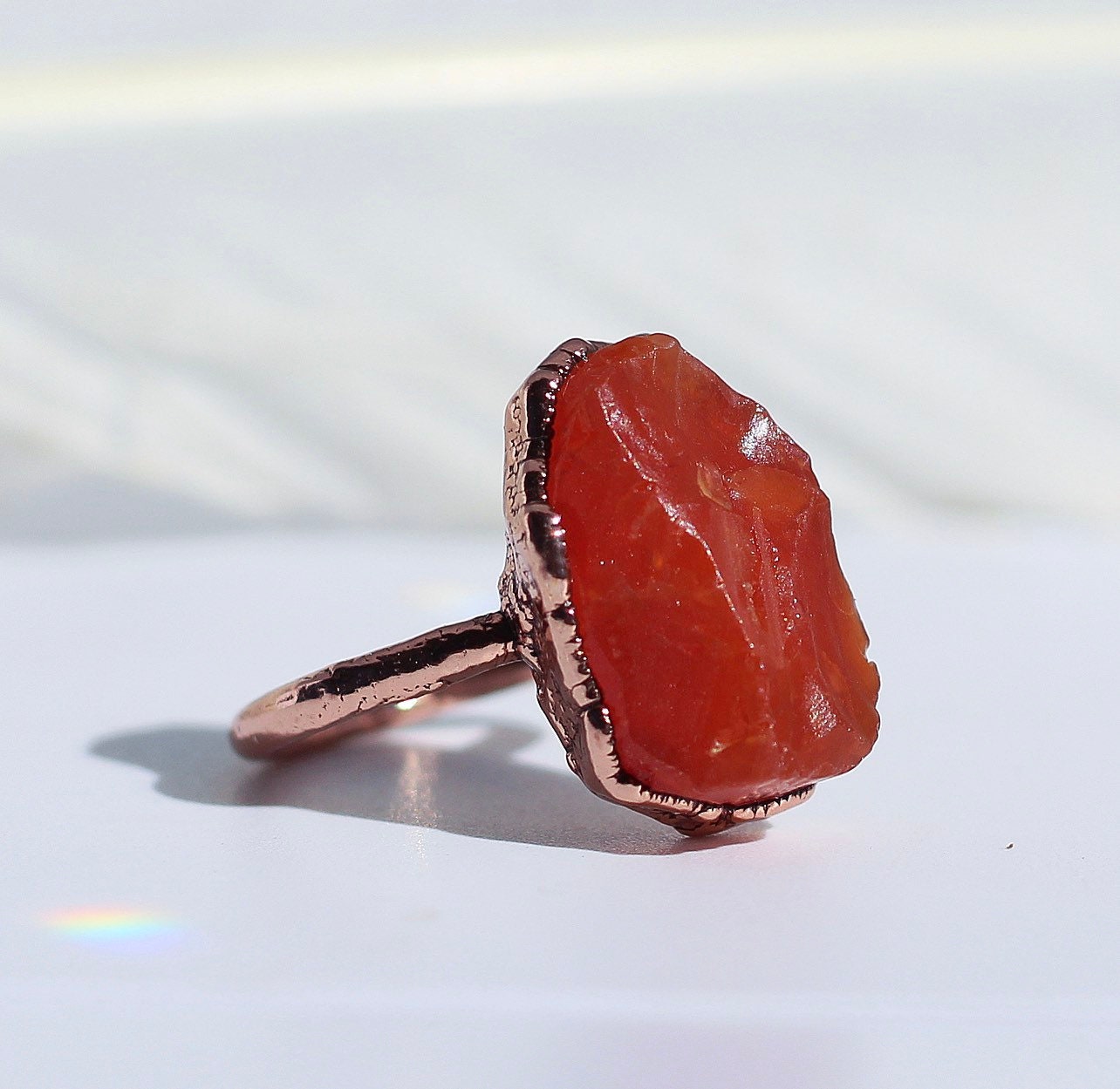 Raw Carnelian Ring, Gift for Her, Raw Carnelian Jewelry, Healing Carnelian Ring, Rough Carnelian Stone Ring, Virgo Birthstone Ring