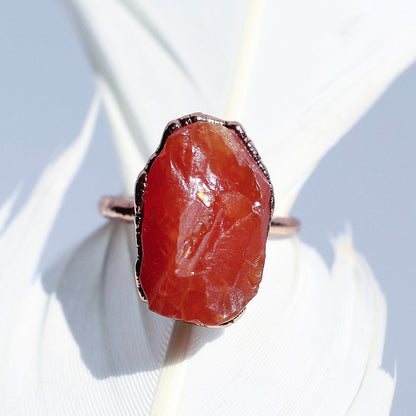 Raw Carnelian Ring, Gift for Her, Raw Carnelian Jewelry, Healing Carnelian Ring, Rough Carnelian Stone Ring, Virgo Birthstone Ring