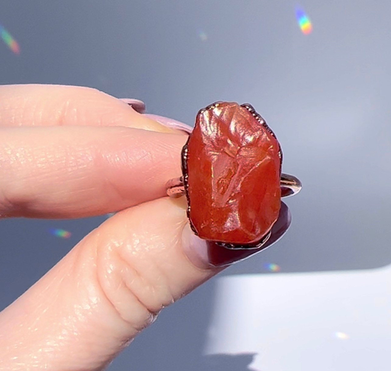 Raw Carnelian Ring, Gift for Her, Raw Carnelian Jewelry, Healing Carnelian Ring, Rough Carnelian Stone Ring, Virgo Birthstone Ring