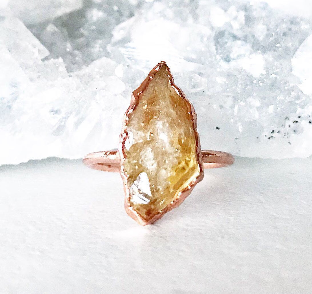 Chunky Raw Citrine Ring in Copper, Citrine Engagement Ring