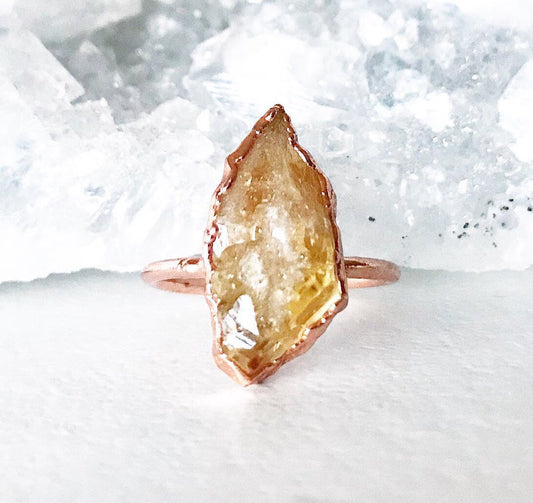 Chunky Raw Citrine Ring in Copper, Citrine Engagement Ring