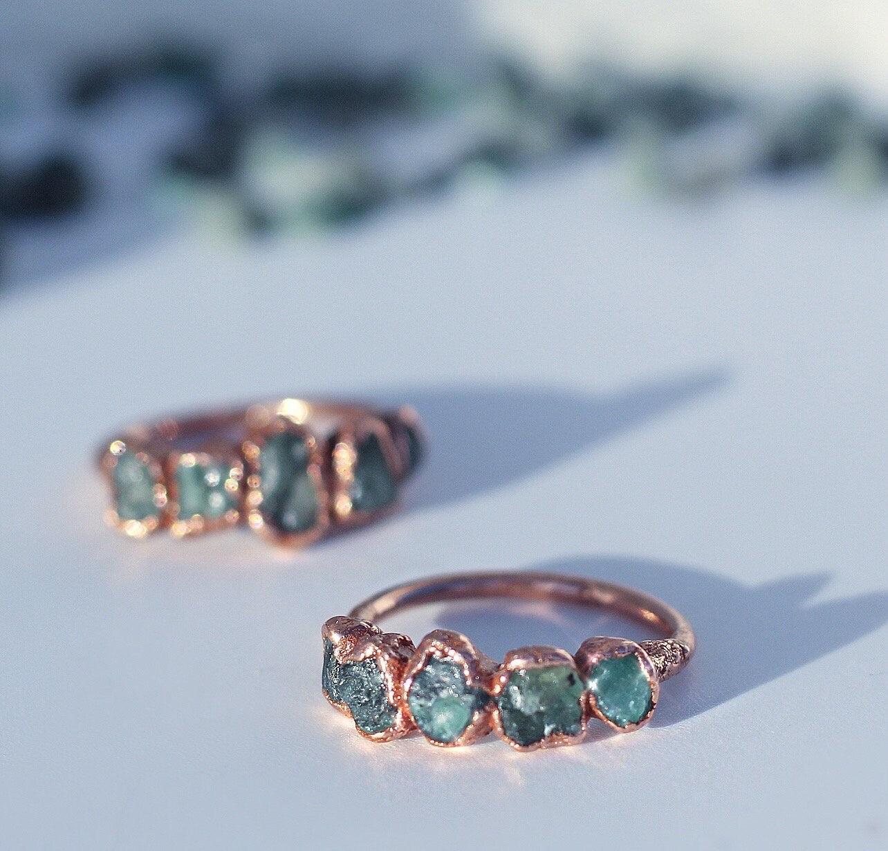 Raw Emerald Multi-Stone Ring in Copper, Natural Emerald Boho Ring, Unique Copper Gemstone Jewelry, Handcrafted Bohemian Accessory, Gift