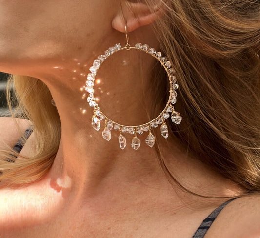 Sparkly Crystal Hoops, Herkimer Diamond Hoop Earrings, Bridal Crystal Hoops, Big Sparkly Hoop Earrings, Herkimer Diamond Statement Earrings