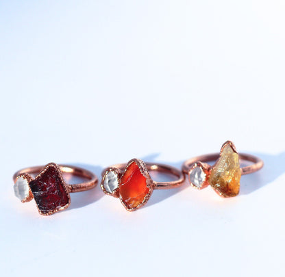 Sacral Chakra Carnelian Ring, Sacral Chakra Jewelry, Orange Stone Ring, Meditation Ring, Carnelian and Herkimer Diamond Ring, Reiki Healing