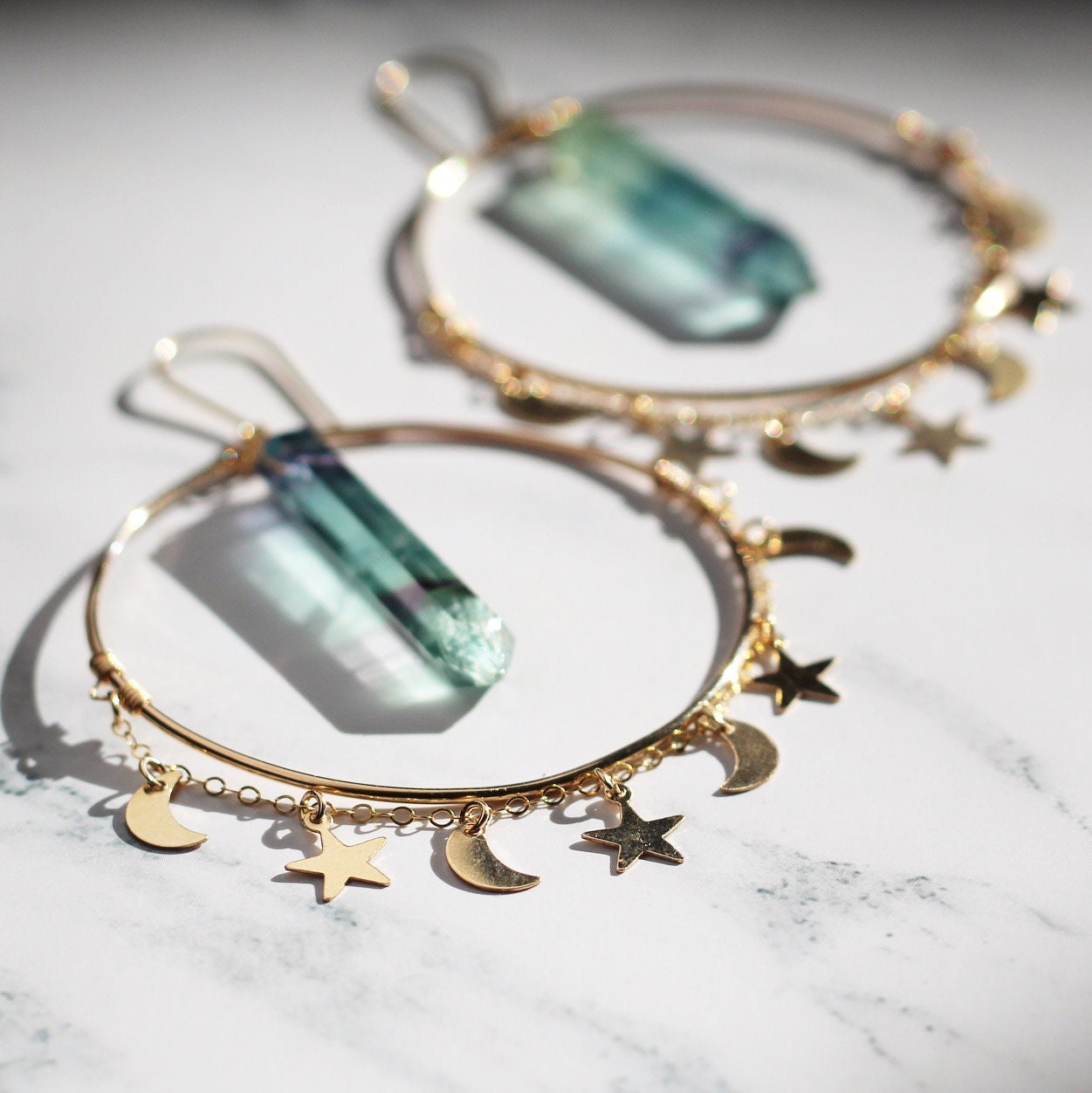 Pick Your Crystal- Stargazer Statement Hoops in 14k Gold Filled or Sterling Silver