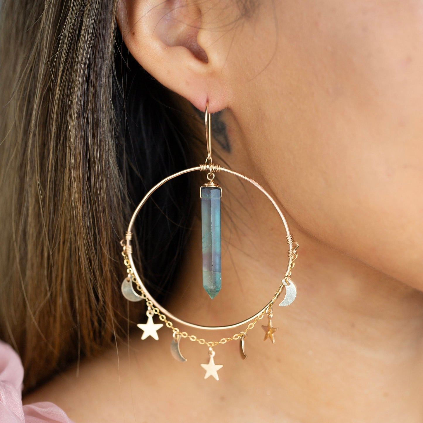 Pick Your Crystal- Stargazer Statement Hoops in 14k Gold Filled or Sterling Silver