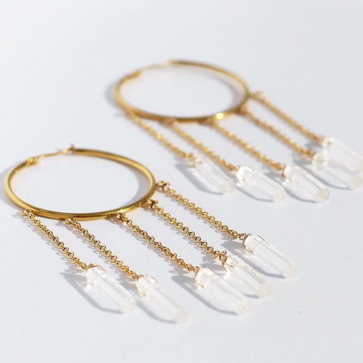 Crystal Fringe Hoop Earrings, Gold Fringe Statement Earrings, Boho Dangle Earrings, Boho Wedding Earrings, Crystal Tassel Earrings