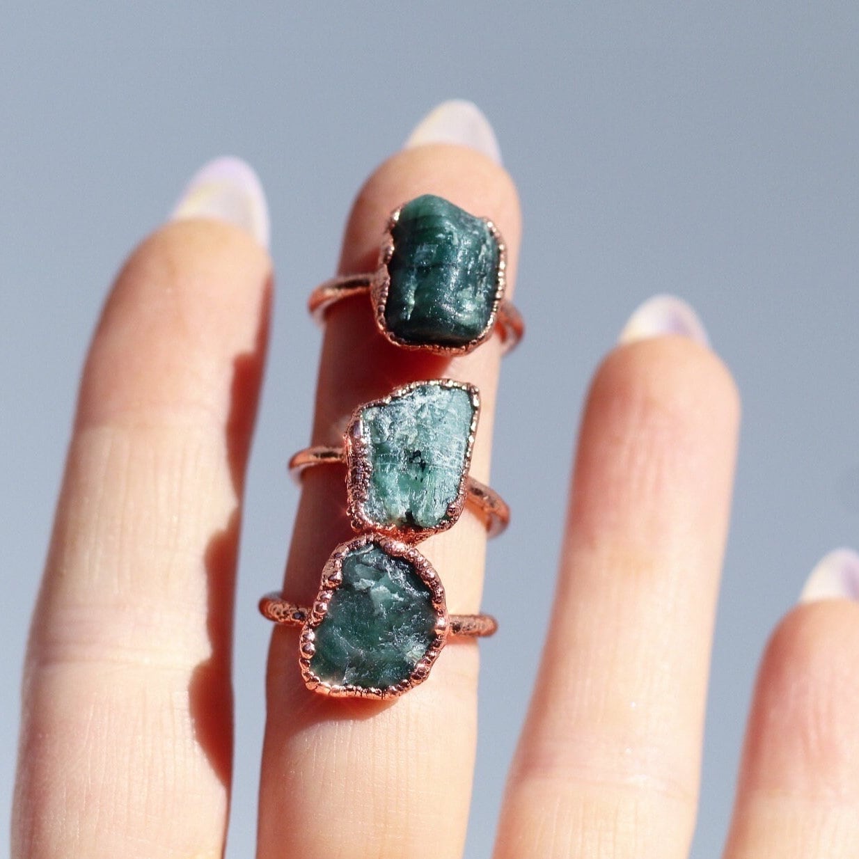 Large Raw Emerald Ring, May Raw Birthstone Ring, Green Stone Ring, Dark Green Emerald Jewelry, May Birthday Gift, Rough Stone Ring