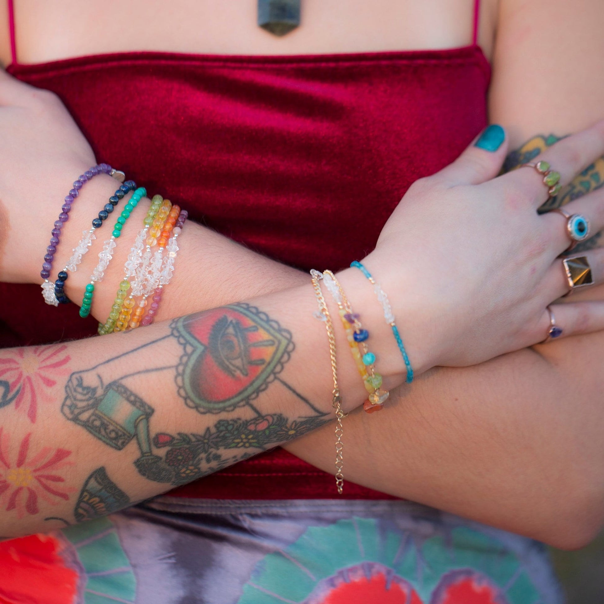 Dainty Customizable Gemstone and Crystal Quartz Stretchy Bracelet