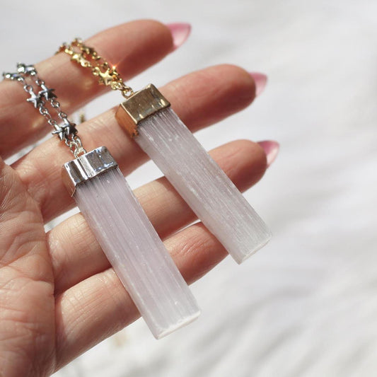 Selenite Necklace Gold, Selenite Necklace Women, Selenite Wand, Selenite Pendant, Satin Spar Necklace, Selenite Bar Necklace