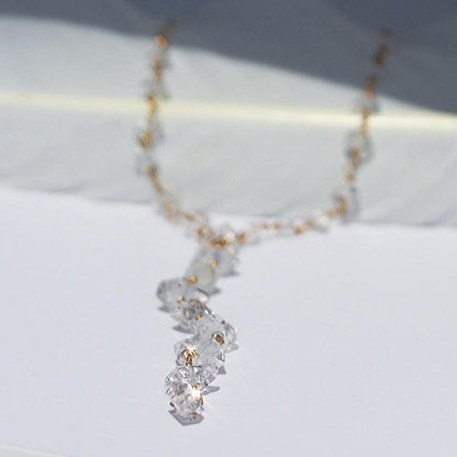 Herkimer Diamond Lariat Necklace, Boho Bridal Necklace, Deep V Necklace, Crystal Y Necklace, Rosary Chain Necklace, Boho Bride Jewelry