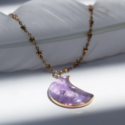 Amethyst Moon Necklace, Amethyst Moon Jewelry, Crescent Moon Necklace Large, Crescent Moon Pendant, Moon and Star Necklace, Moon Lover