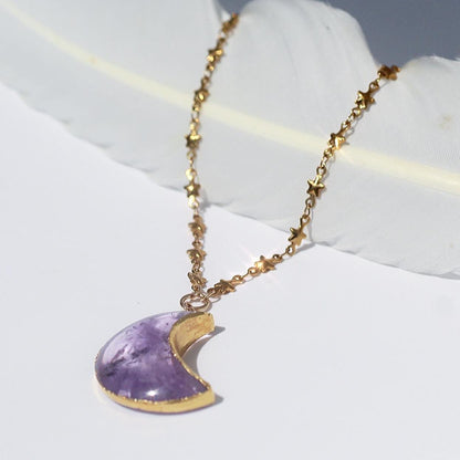 Amethyst Moon Necklace, Amethyst Moon Jewelry, Crescent Moon Necklace Large, Crescent Moon Pendant, Moon and Star Necklace, Moon Lover