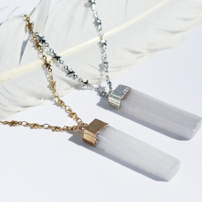 Selenite Necklace Gold, Selenite Necklace Women, Selenite Wand, Selenite Pendant, Satin Spar Necklace, Selenite Bar Necklace