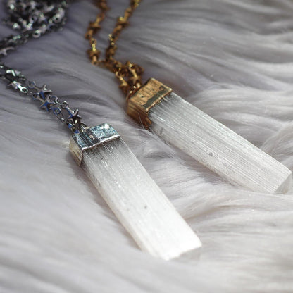 Selenite Necklace Gold, Selenite Necklace Women, Selenite Wand, Selenite Pendant, Satin Spar Necklace, Selenite Bar Necklace