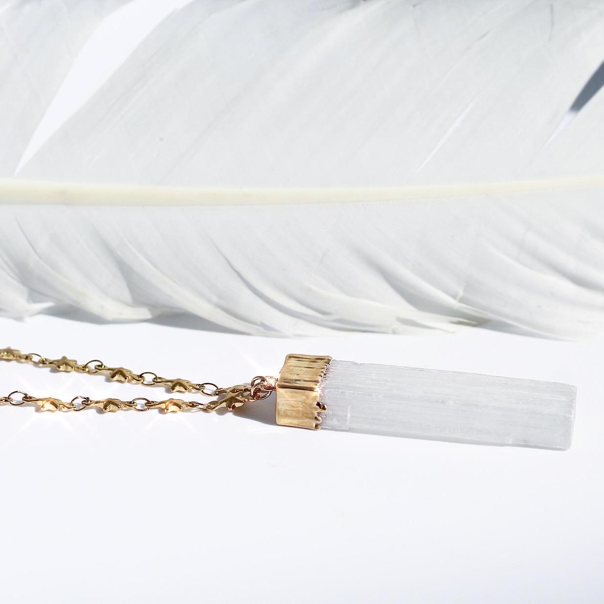 Selenite Necklace Gold, Selenite Necklace Women, Selenite Wand, Selenite Pendant, Satin Spar Necklace, Selenite Bar Necklace