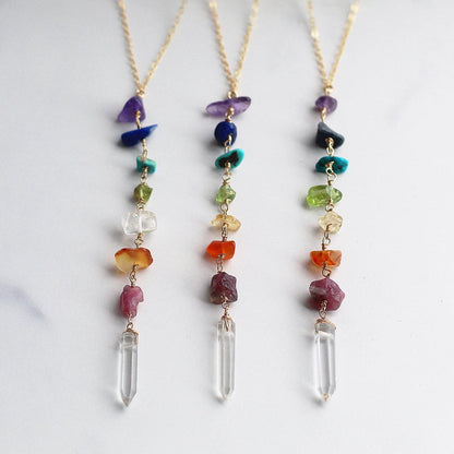 Crystal Chakra Necklace, Raw Stone Necklaces, Crystal Necklaces for Women, Raw Stone Chakra Necklace, Balancing Stone Necklace, Lariat Style