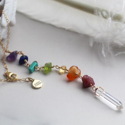 Crystal Chakra Necklace, Raw Stone Necklaces, Crystal Necklaces for Women, Raw Stone Chakra Necklace, Balancing Stone Necklace, Lariat Style