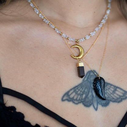 Black Onyx Angel Wing Necklace, Black Wing Necklace, Wing Pendant Women, Dark Angel Wing Necklace, Root Chakra Stone, Black Crystal Jewelry