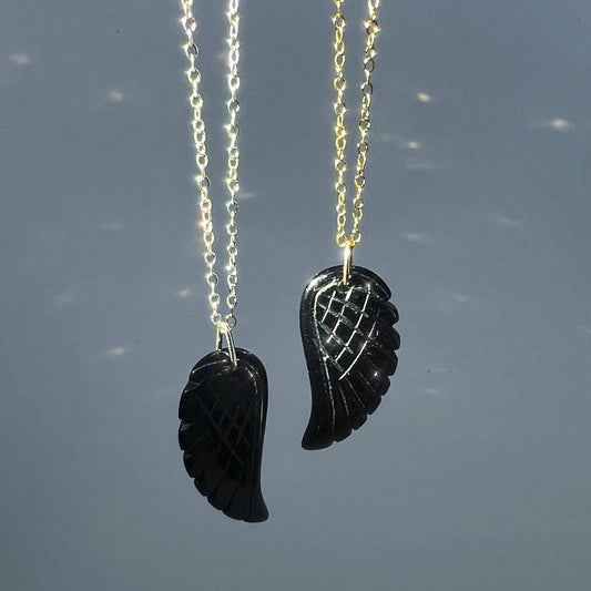 Black Onyx Angel Wing Necklace, Black Wing Necklace, Wing Pendant Women, Dark Angel Wing Necklace, Root Chakra Stone, Black Crystal Jewelry