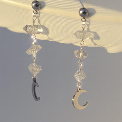 Herkimer Diamond Moon Earrings, Celestial Earrings, Crystal Drop Earrings, Crescent Moon Earrings, Crystal Gift for Her, Moon Dangle Earring