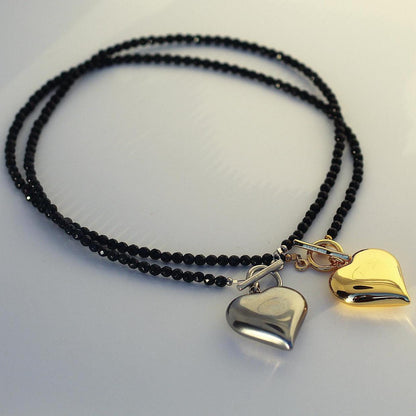 Toggle Style Heart Necklace, Gold Heart Charm Necklace, Black Bead Necklace, Big Heart Necklace, Big Silver Heart Necklace, Big Heart Choker