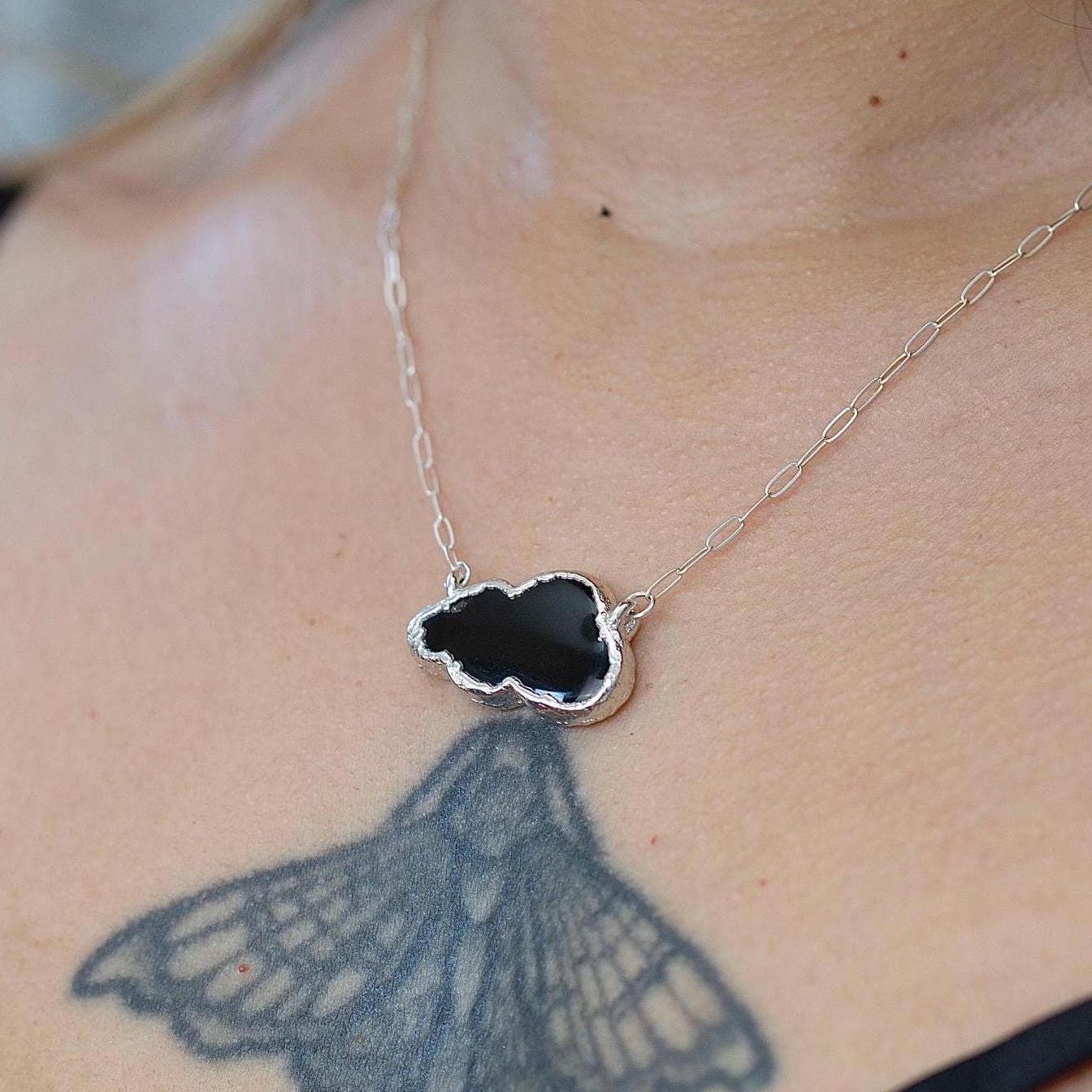 Black Cloud Necklace, Cloud Jewelry Gift, Silver Lining Cloud Gift, Dark Cloud Jewelry, Silver Lining Gift for Her, Positivity Gift Jewelry