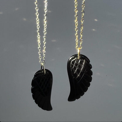 Black Onyx Angel Wing Necklace, Black Wing Necklace, Wing Pendant Women, Dark Angel Wing Necklace, Root Chakra Stone, Black Crystal Jewelry