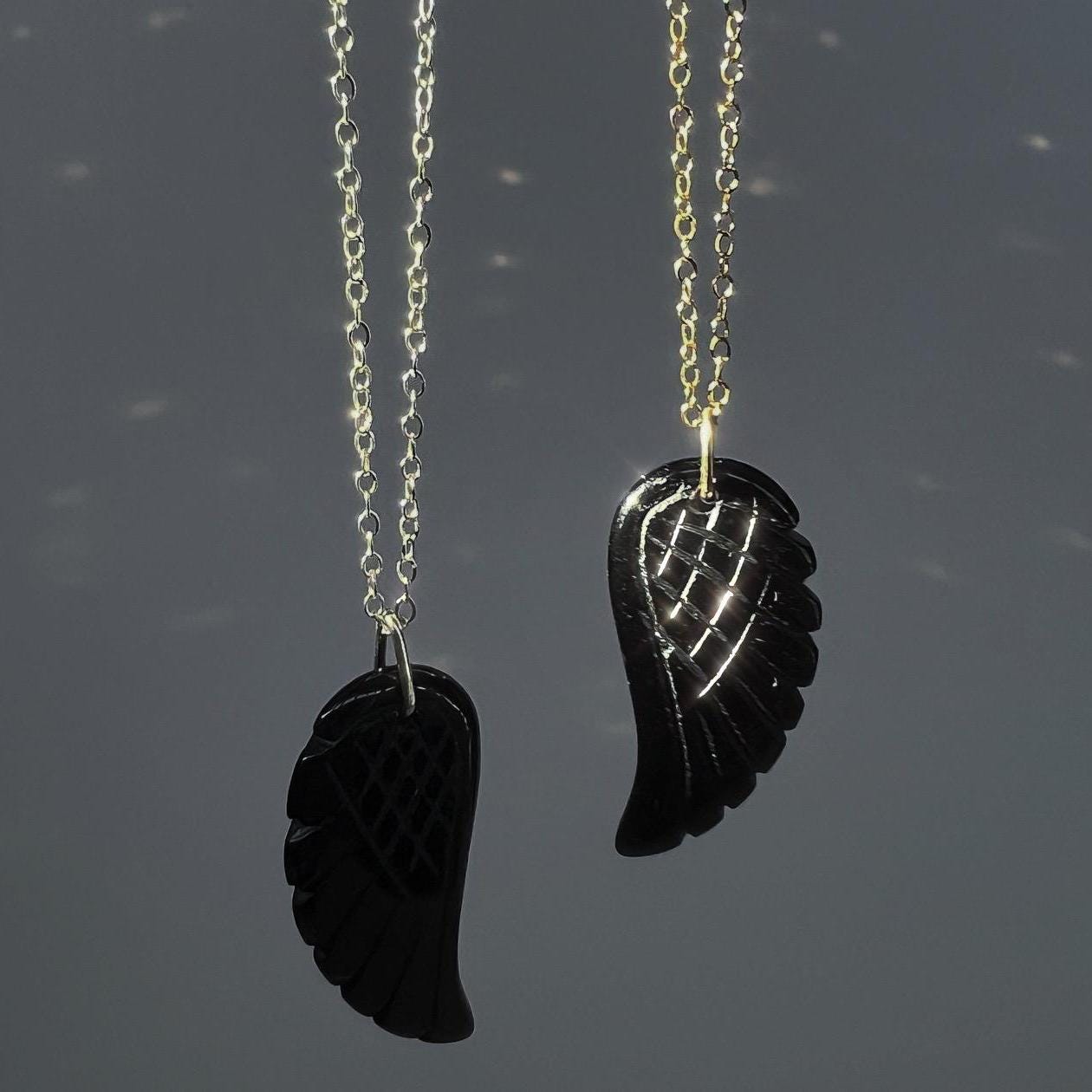 Black Onyx Angel Wing Necklace, Black Wing Necklace, Wing Pendant Women, Dark Angel Wing Necklace, Root Chakra Stone, Black Crystal Jewelry