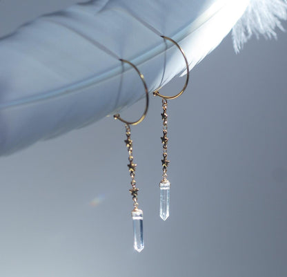 Crystal Dangle Hoops, Long Crystal Point Earrings, Hoop Earrings with Crystals, Duster Style Crystal Earrings, Dangling Crystal Earrings