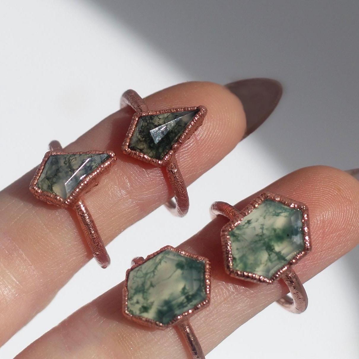 Moss Agate Ring, Alternative Engagement Ring, Boho Engagement Rings, Stone Rings for Women, Moss Agate Ring Copper, Rustic Engagement Ring