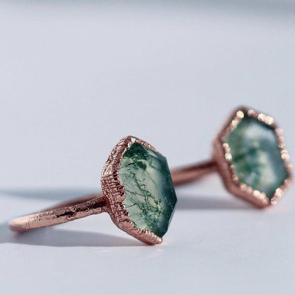 Moss Agate Ring, Alternative Engagement Ring, Boho Engagement Rings, Stone Rings for Women, Moss Agate Ring Copper, Rustic Engagement Ring