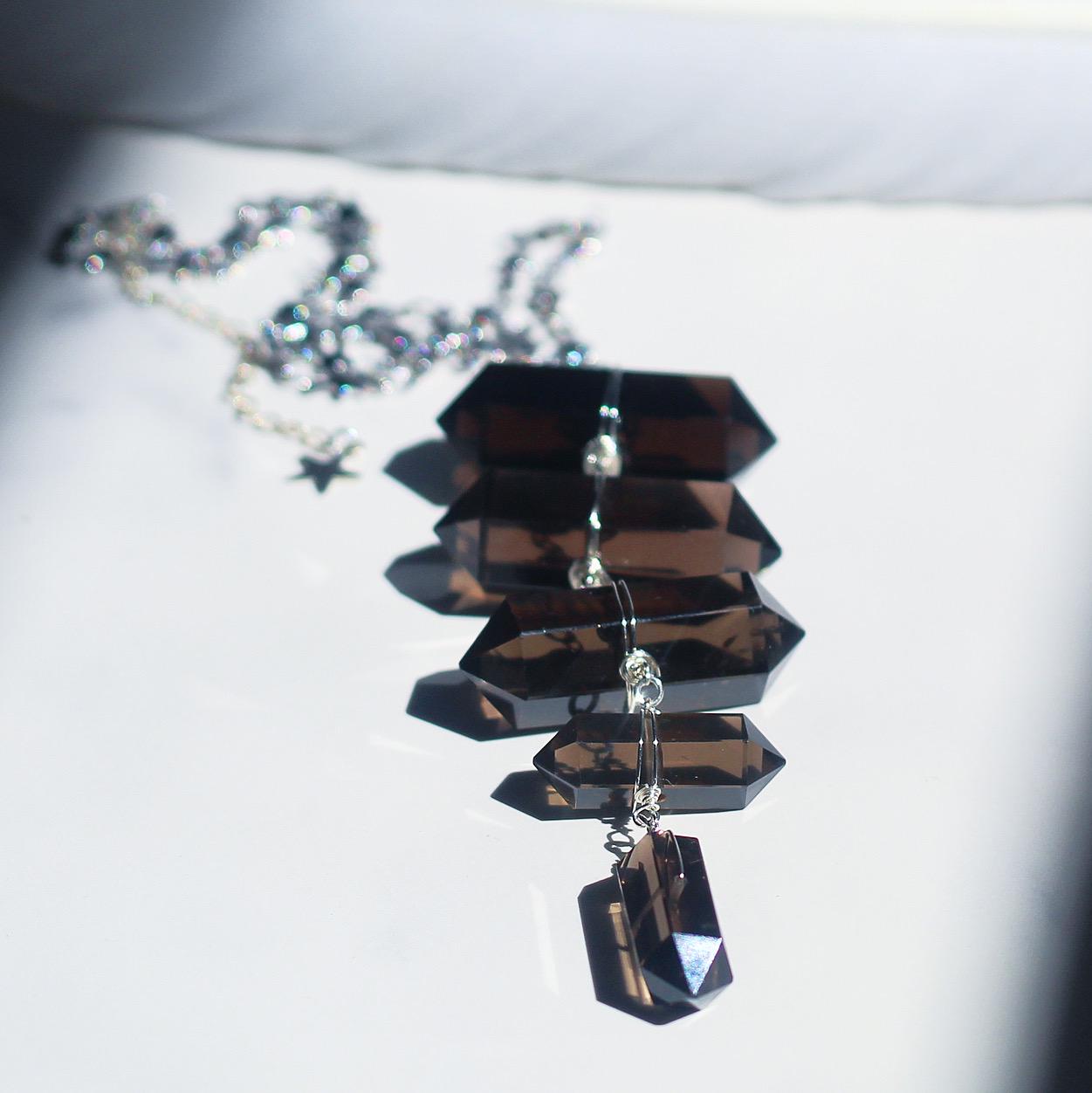 Smoky Quartz Statement Necklace, Witchy Statement Necklace, Smoky Quartz Ladder Necklace, 5 Stone Crystal Necklace, Witchy Crystal Necklace