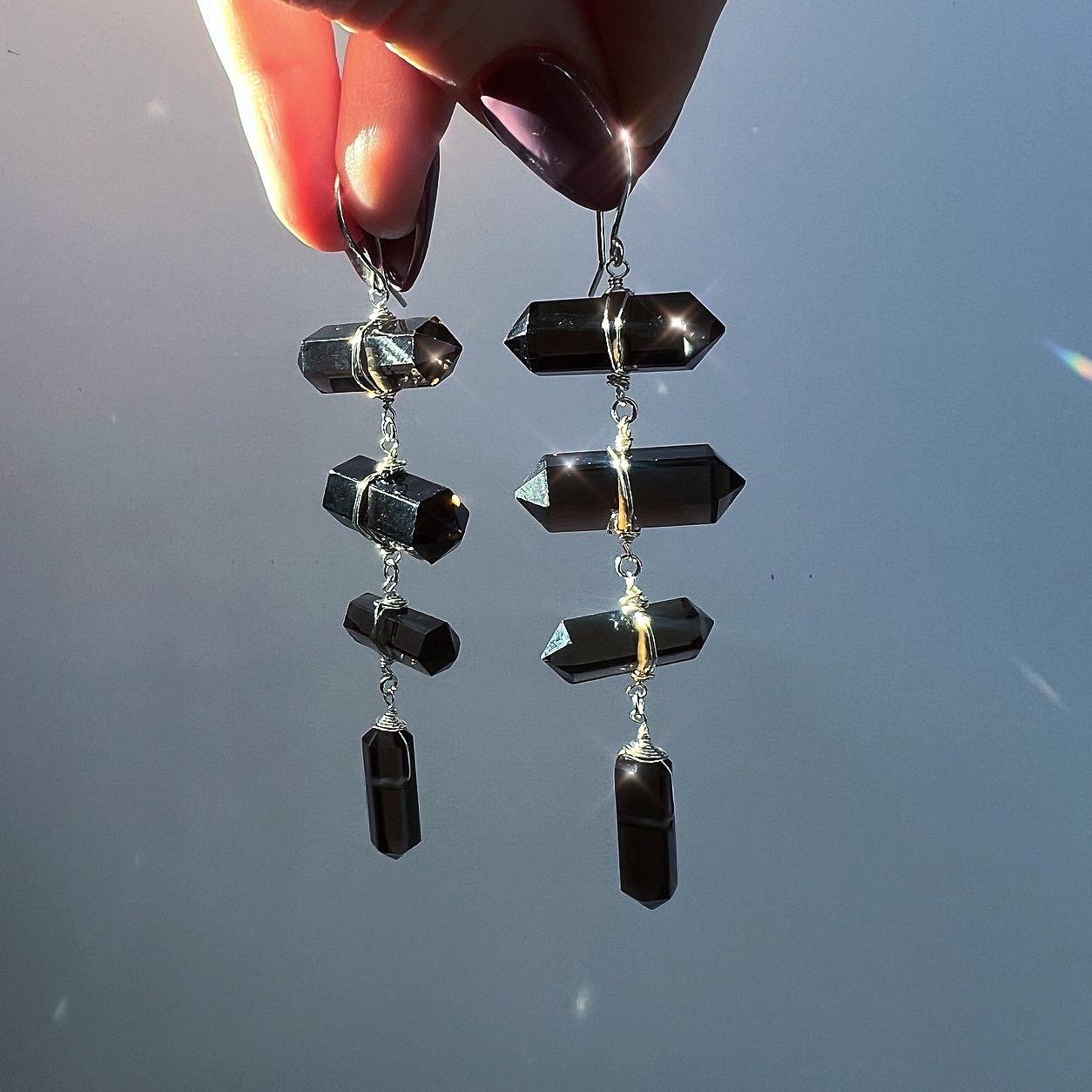 Smokey Quartz Statement Earrings, Witchy Crystal Earrings, Smoky Quartz Dangle Earrings, Big Crystal Earrings, Crystal Point Earrings