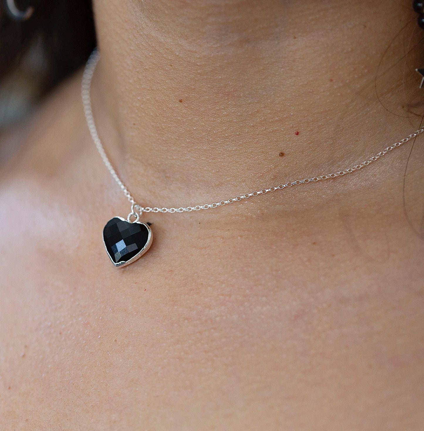 Black Onyx Heart Necklace, Black Heart Pendant Women, Small Heart Necklace, Root Chakra Necklace, Black Crystal Heart Necklace