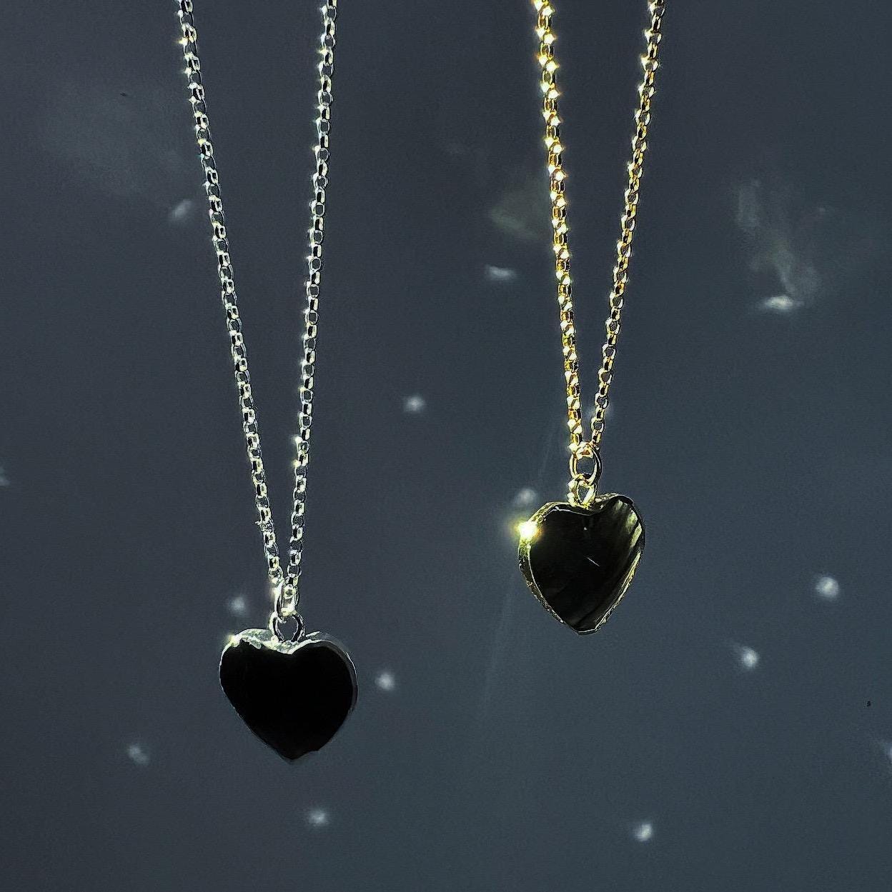 Black Onyx Heart Necklace, Black Heart Pendant Women, Small Heart Necklace, Root Chakra Necklace, Black Crystal Heart Necklace