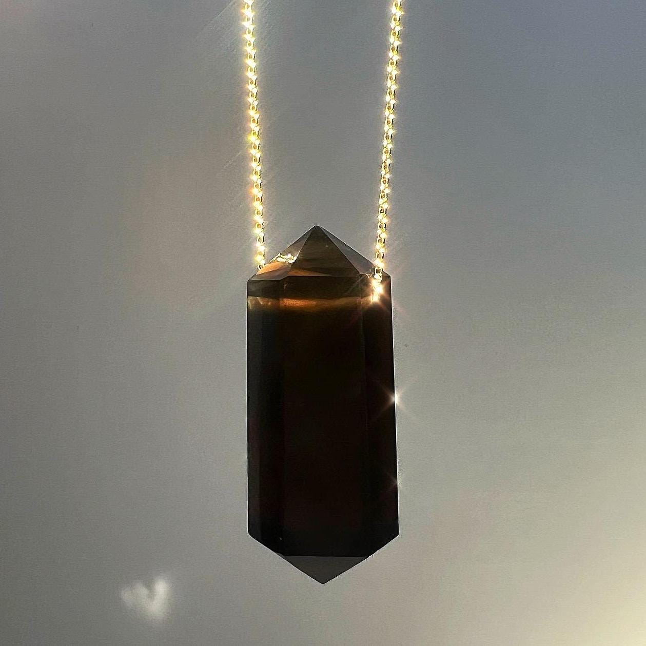 Large Smoky Quartz Necklace, Big Crystal Point Pendant, Raw Smoky Quartz Pendant, Crystal Necklace for Protection, Smoky Quartz Crystal