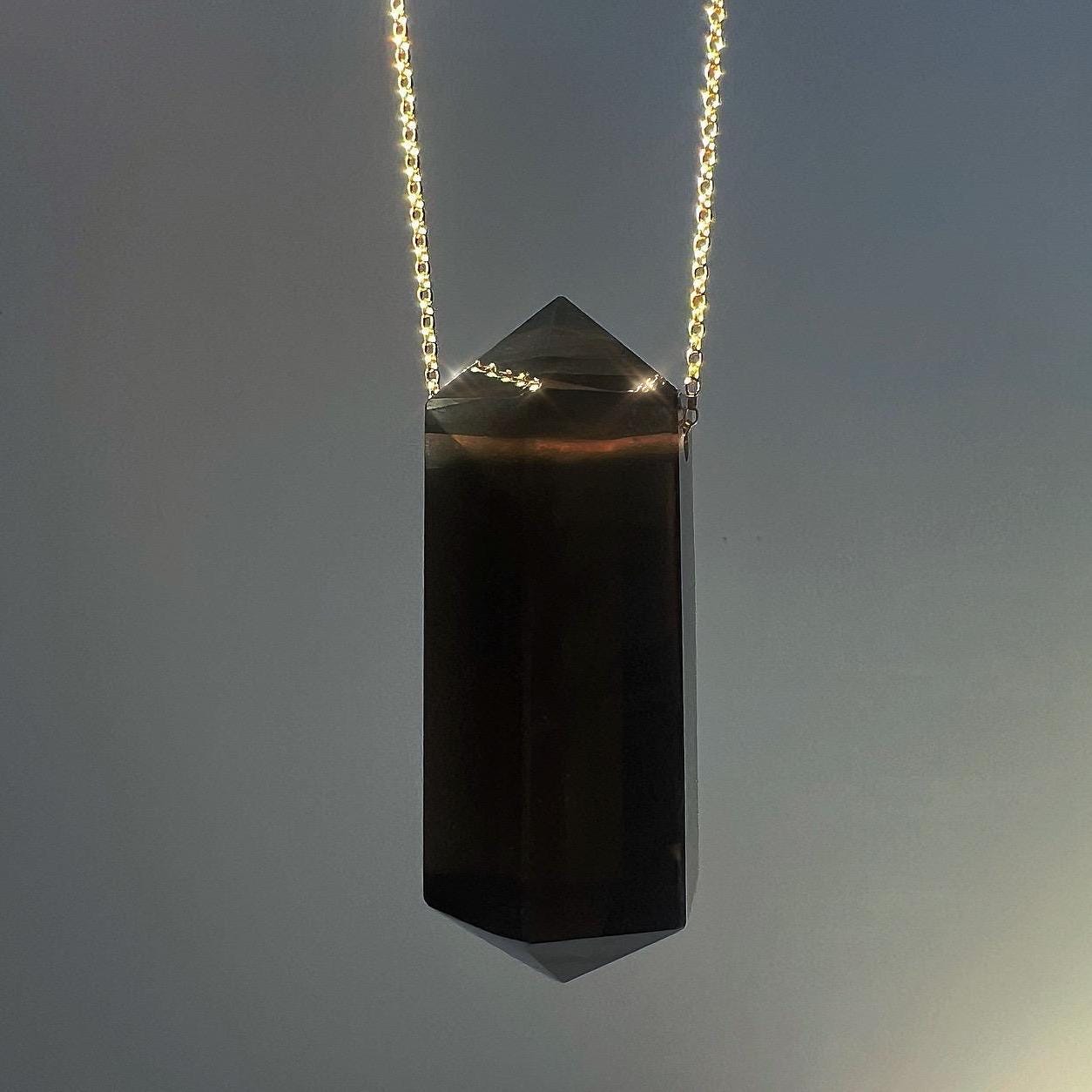 Large Smoky Quartz Necklace, Big Crystal Point Pendant, Raw Smoky Quartz Pendant, Crystal Necklace for Protection, Smoky Quartz Crystal