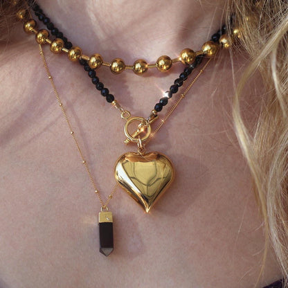 Toggle Style Heart Necklace, Gold Heart Charm Necklace, Black Bead Necklace, Big Heart Necklace, Big Silver Heart Necklace, Big Heart Choker