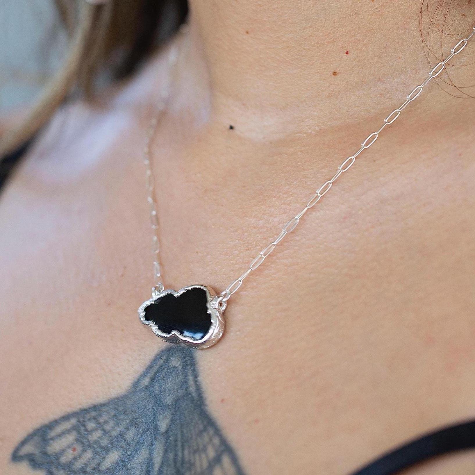 Black Cloud Necklace, Cloud Jewelry Gift, Silver Lining Cloud Gift, Dark Cloud Jewelry, Silver Lining Gift for Her, Positivity Gift Jewelry